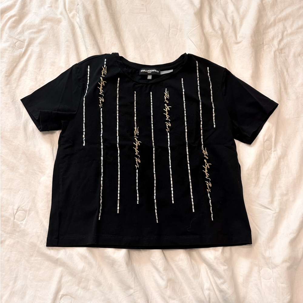 Karl Lagerfeld Crop Embellished Tee XXS